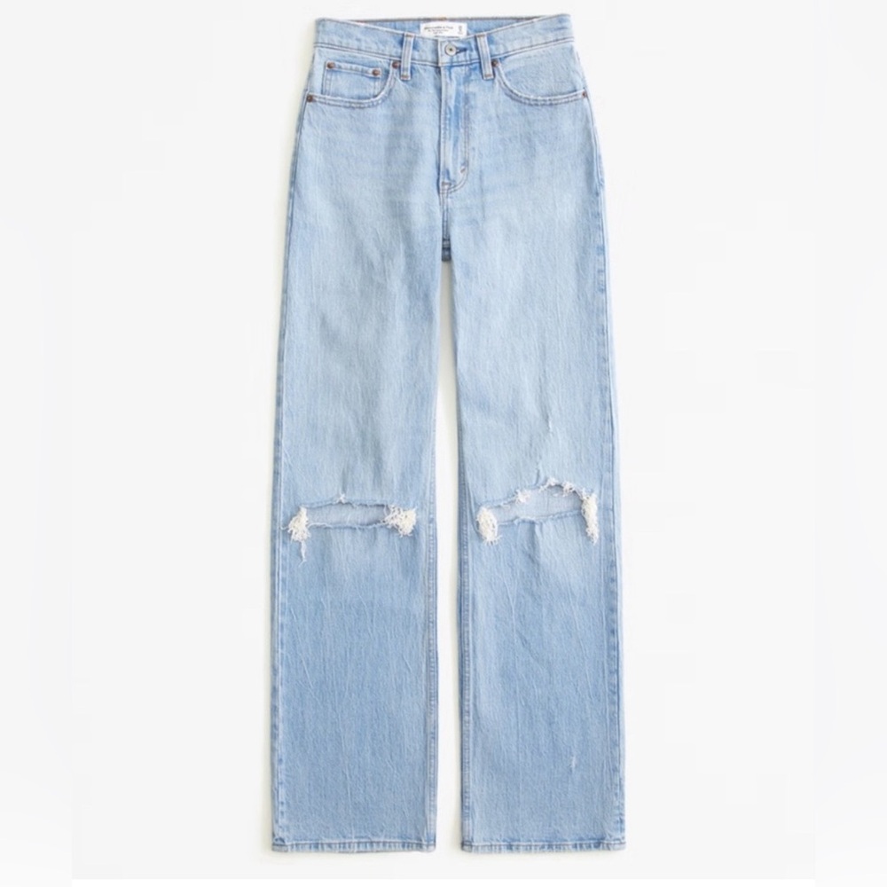 Abercrombie & Fitch High Rise 90s Relaxed Jean in medium destroy 28 regular